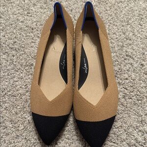 Rothy's Camel and Black Pointed Flats